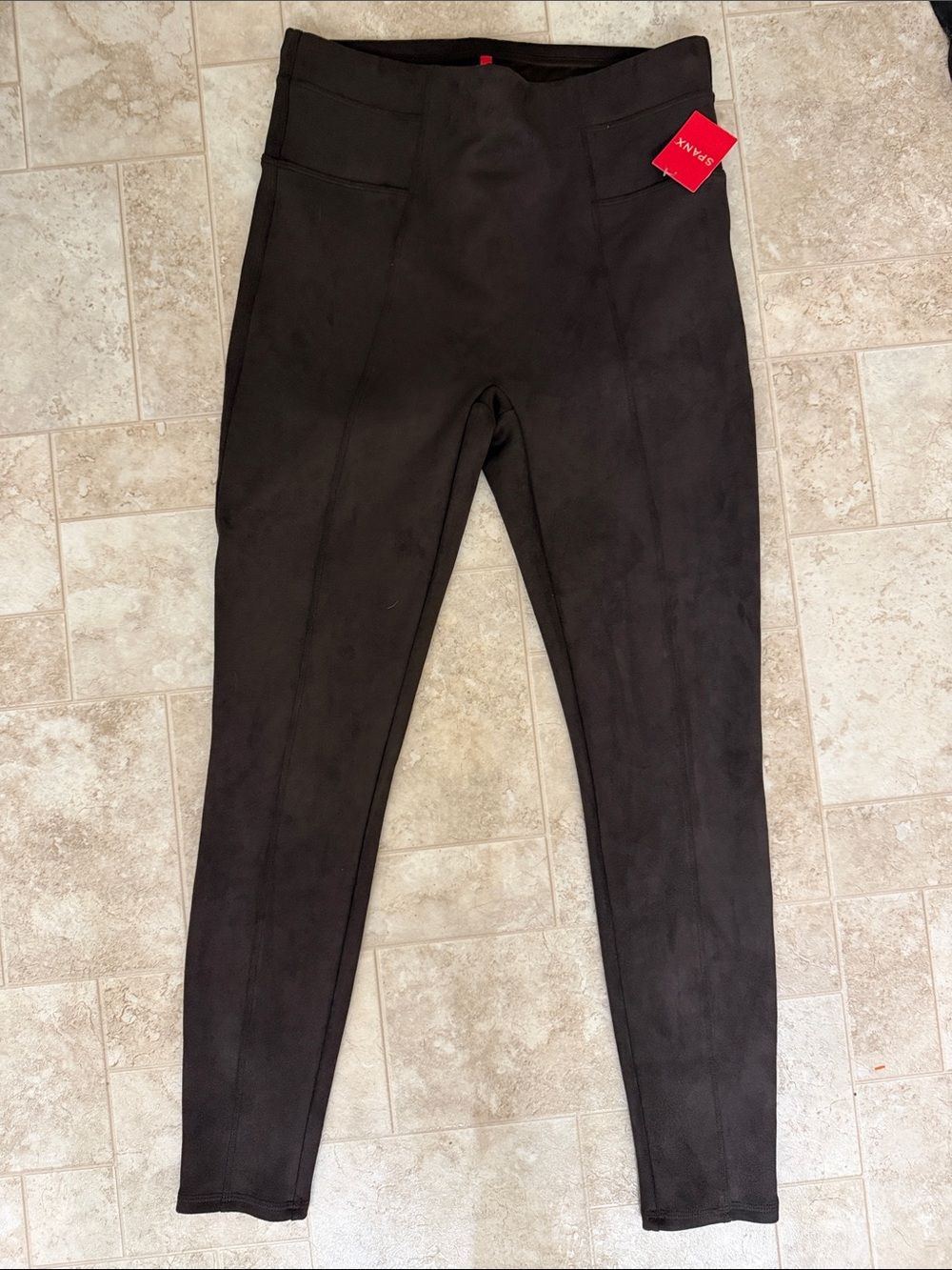 SPANX Brown Faux-Suede High-Waist Leggings